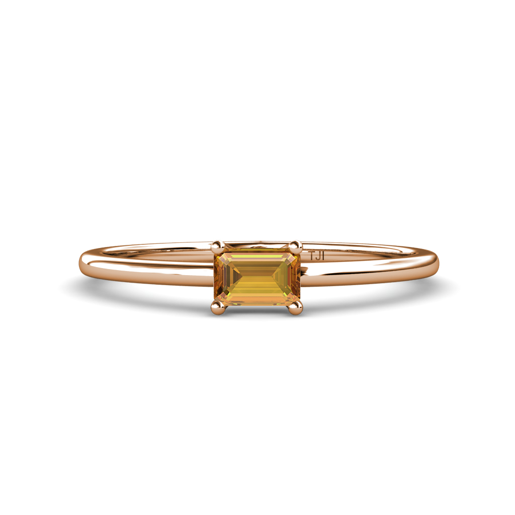 Norina Classic Emerald Cut 6x4 mm Citrine East West Solitaire Engagement Ring 